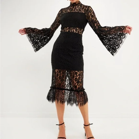 chinese dress ladies Long Sleeve Lace Mini Dress – Endless Rose main image 0